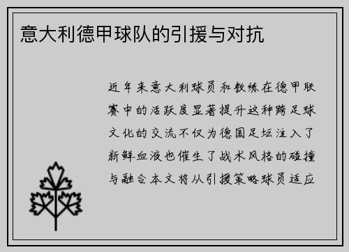 意大利德甲球队的引援与对抗