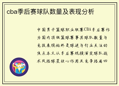 cba季后赛球队数量及表现分析